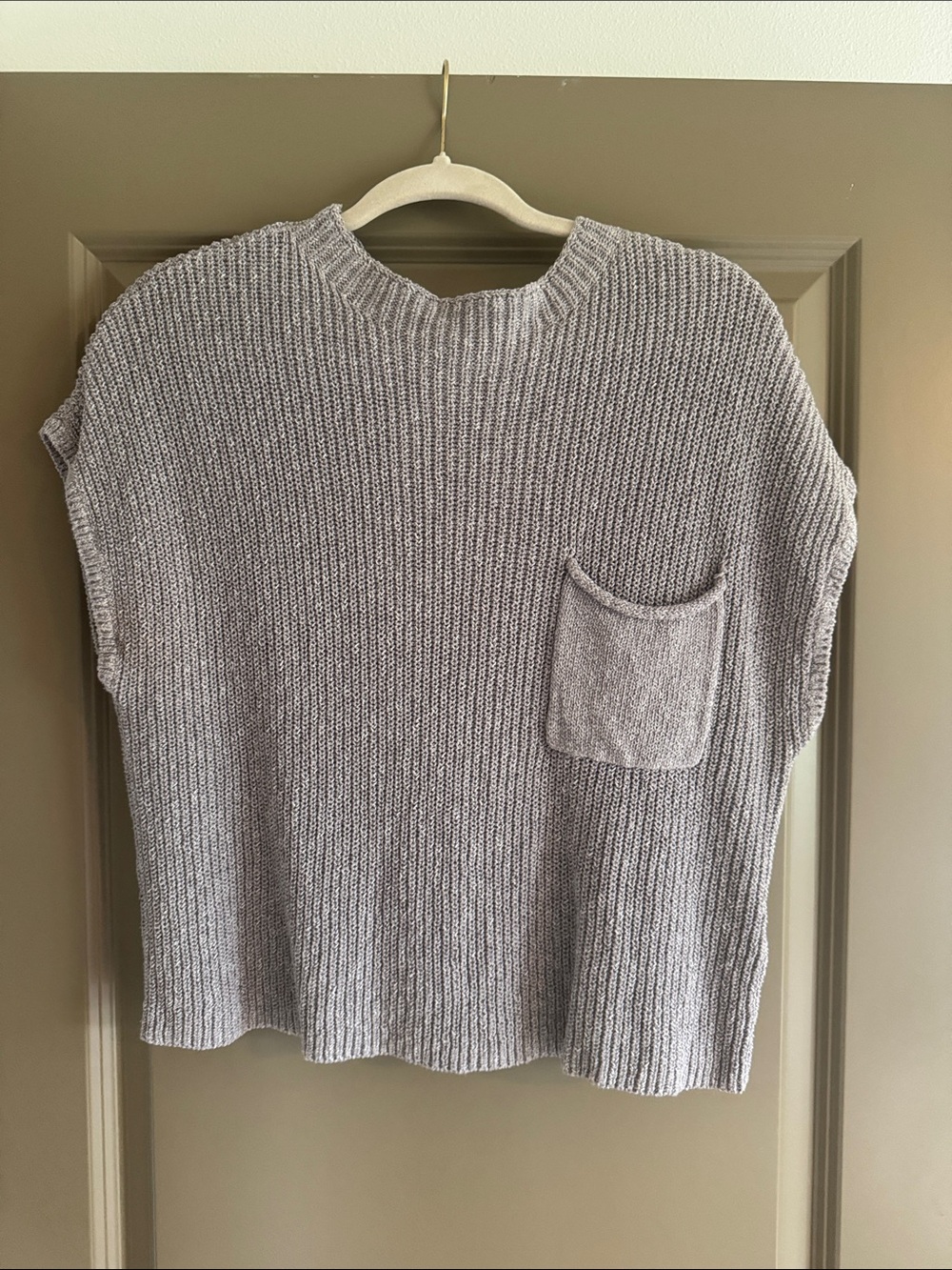 Free People Gray Ribbed Cap Sleeve Sweater